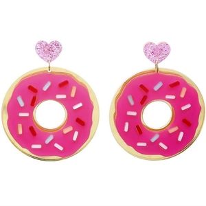 EARRINGS OVERSIZED ACRYLIC PINK & GOLD DONUTS 🍩🍩🍩
